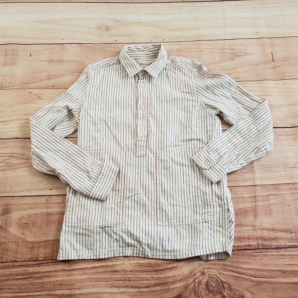 Madewell Shirt Womens Small White Blue Blouse Pullover Top Long‎ Sleeve Ladies